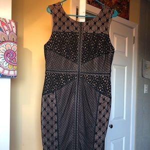 Black n cream lace n leather cocktail dress